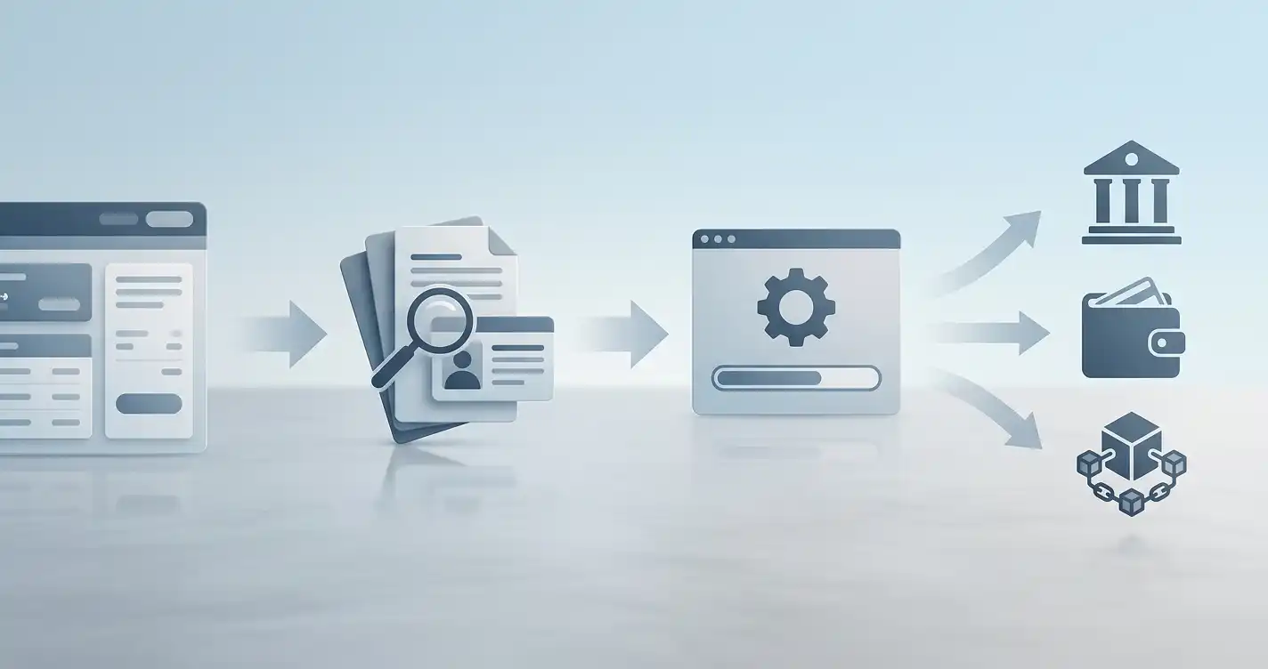 Illustrated withdrawal flow from casino account through verification to a payment method