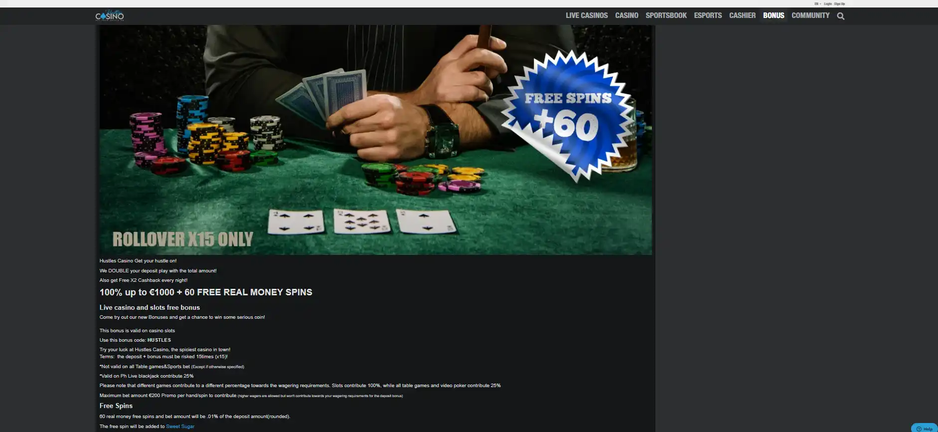 Current Hustles Casino welcome promotion page